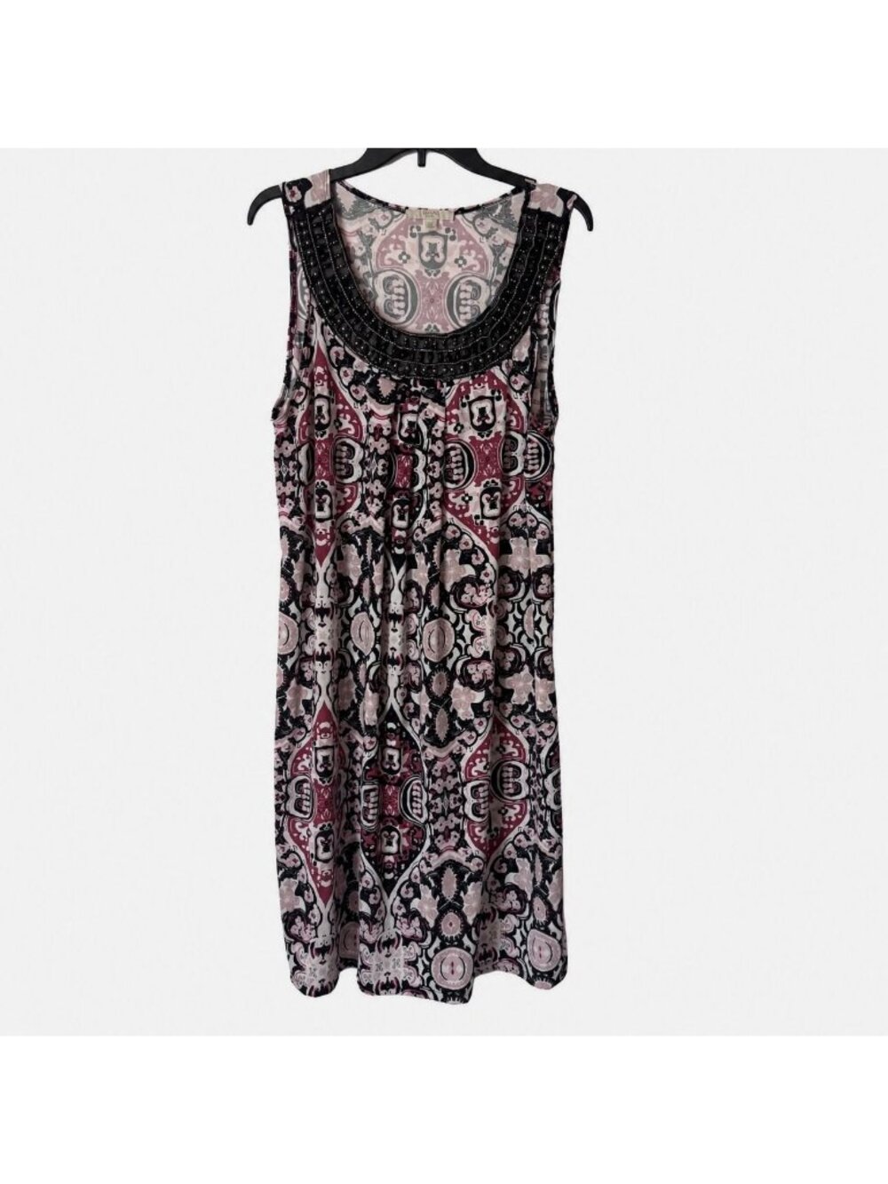 Haani Woman Sleeveless Paisley Beaded Neck Midi Dress Size 2X